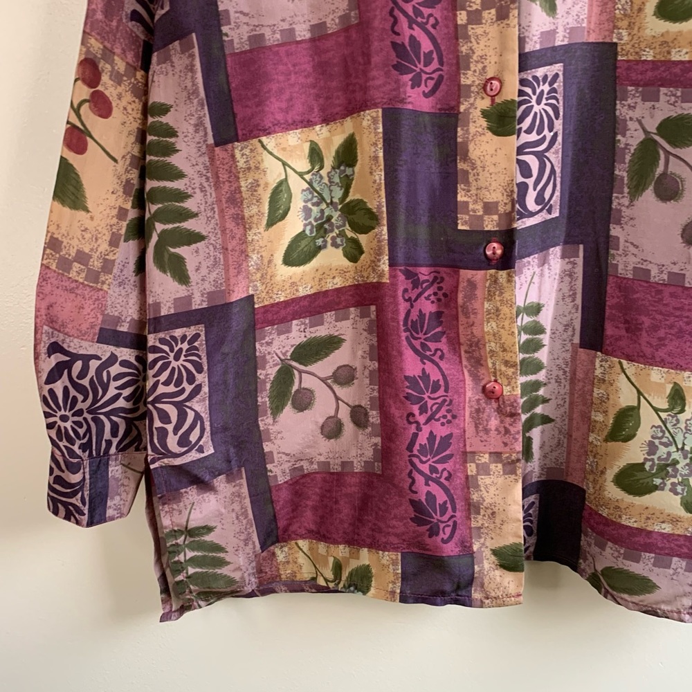 100% Silk Patchwork Design Botanical Top - image 3